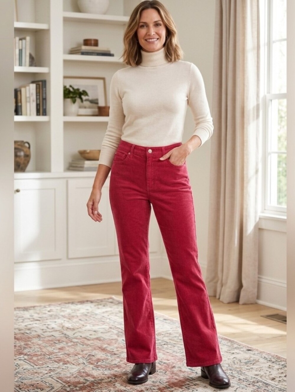 Sneak Peek Corduroy High Rise Pants in Deep Berry